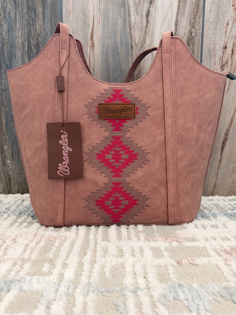 Wrangler Dusty Rose Tote with Pink Aztec Embroidery